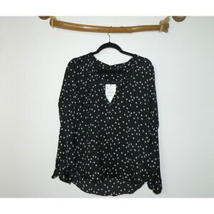 Zara‎ Woman Blouse Black White Stars Long Sleeve  Shirt Size X-Large